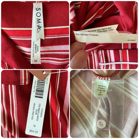 NWT Soma Cool Nights LS Printed Notch Collar Pajama Top Arcadia Stripe Red | Med - Picture 4 of 4